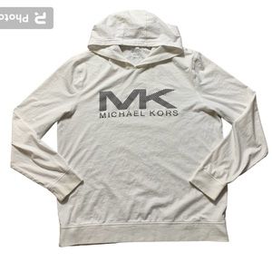 Michael Kors Mens White MK Logo Long Sleeve Hooded T-shirt Large